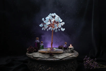 Mystic Crystal Tree - Sorceress Sanctuary Colorful Gem Gravel Tree Agate Sheet Base-Fluorite gravel tree agate sheet base-Amethyst gravel tree agate sheet base-Pink Crystal Weeping Willow Gravel Tree Agate Sheet Base-Aquamarine + Amethyst + Lapis Lazuli Weeping Willow Gravel Tree Agate Piece Base