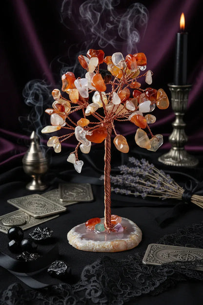 Mystic Crystal Tree - Sorceress Sanctuary Colorful Gem Gravel Tree Agate Sheet Base-Fluorite gravel tree agate sheet base-Amethyst gravel tree agate sheet base-Pink Crystal Weeping Willow Gravel Tree Agate Sheet Base-Aquamarine + Amethyst + Lapis Lazuli Weeping Willow Gravel Tree Agate Piece Base