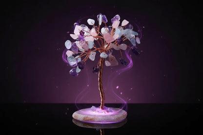 Mystic Crystal Tree - Sorceress Sanctuary Colorful Gem Gravel Tree Agate Sheet Base-Fluorite gravel tree agate sheet base-Amethyst gravel tree agate sheet base-Pink Crystal Weeping Willow Gravel Tree Agate Sheet Base-Aquamarine + Amethyst + Lapis Lazuli Weeping Willow Gravel Tree Agate Piece Base