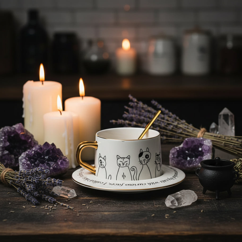 Nordic Style Black and White Cat Coffee Cup Set Sorceress Sanctuary