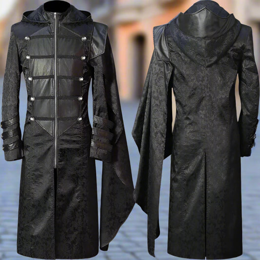 Black Stand Collar | Leather Wiccan Coat