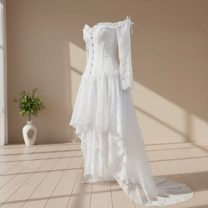 White corset with layered skirt on a white background