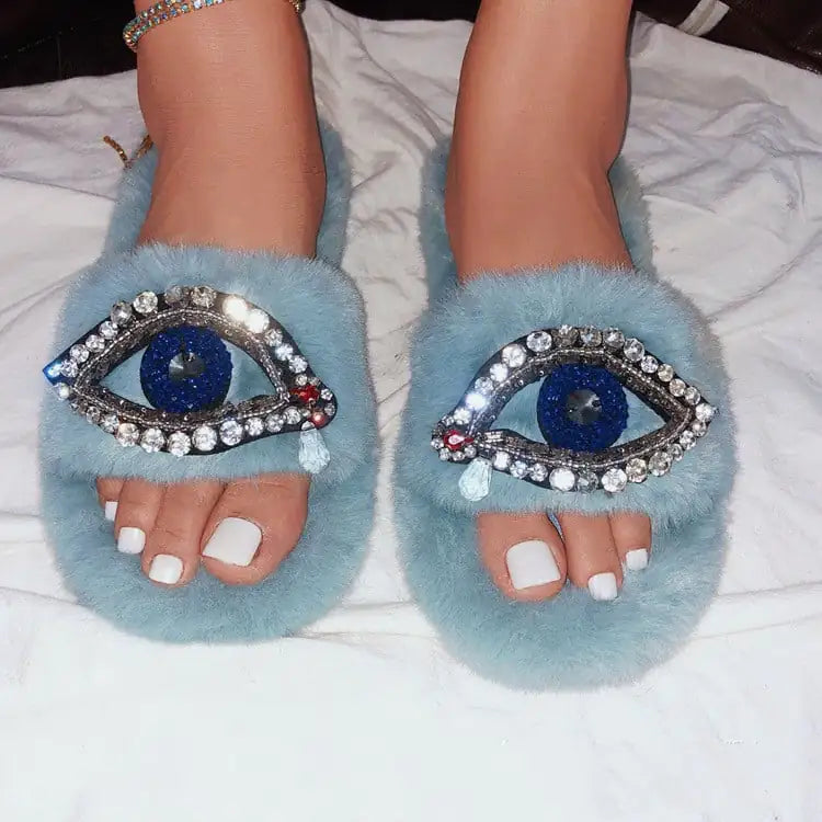 Demon Eye Velvet Slippers