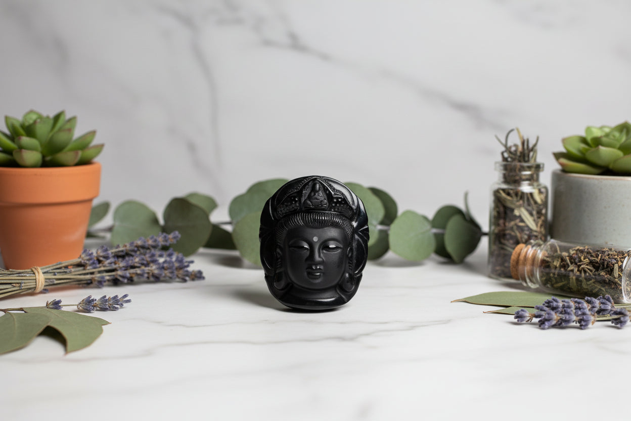 Obsidian Guanyin Necklace