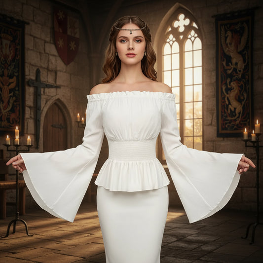 White blouse with long sleeves on a white background