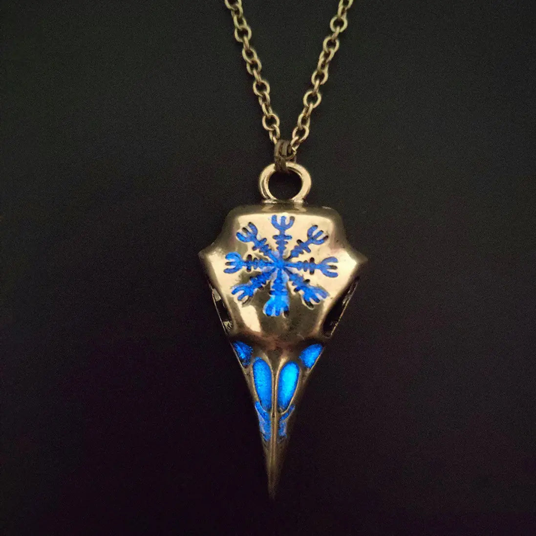 Glow Raven Skull Necklace