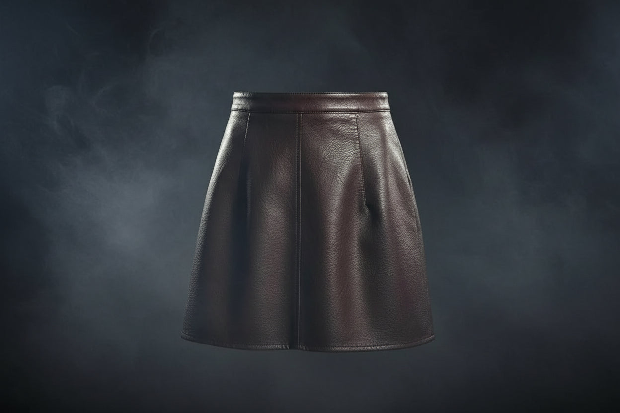 Brown leather mini skirt on a white background