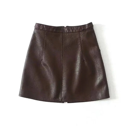 Brown leather mini skirt on a white background