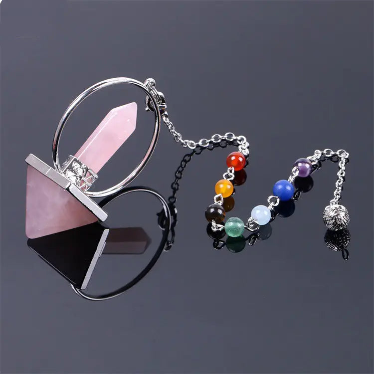 Obsidian Crystal Pendulum with Seven Chakra Beads Sorceress Sanctuary