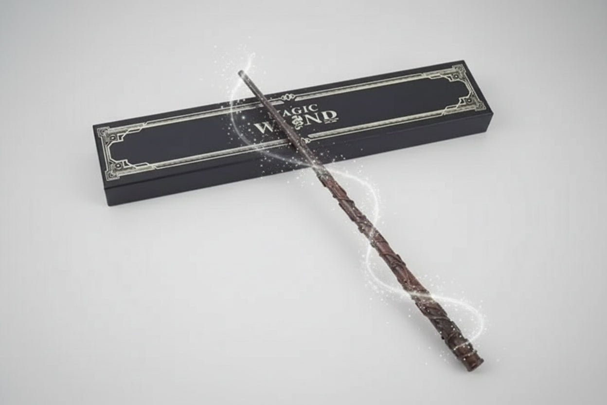 Magic wand with decorative box on a white background