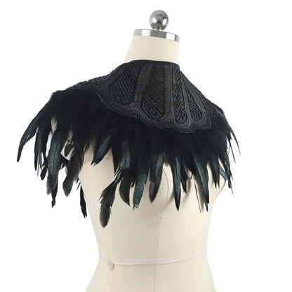 Short Witch Leather Feather Cape