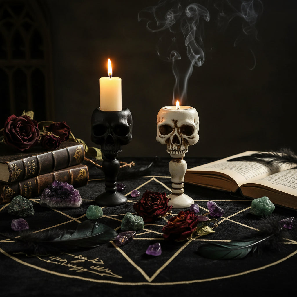 Black Standing Skull Decor Ornament for Halloween Party Sorceress Sanctuary