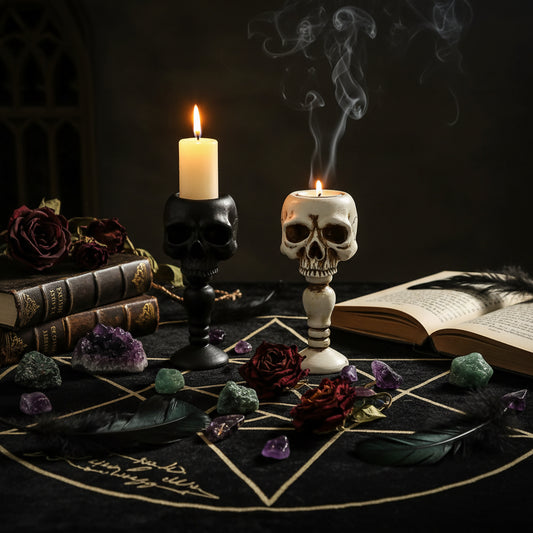 Black Standing Skull Decor Ornament for Halloween Party Sorceress Sanctuary
