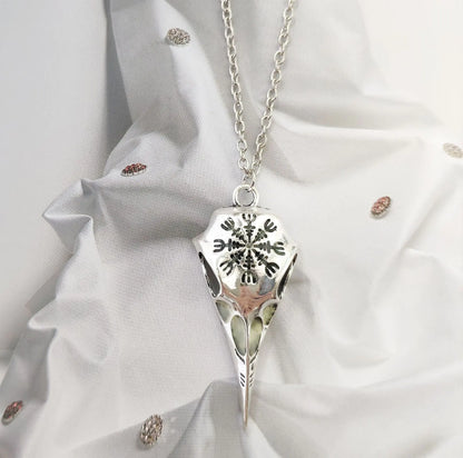 Glow Raven Skull Necklace