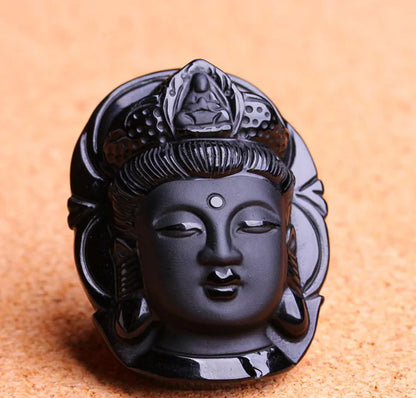 Obsidian Guanyin Necklace
