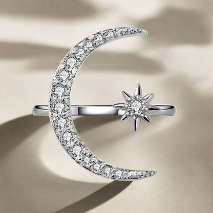 Crescent Moon Star Ring