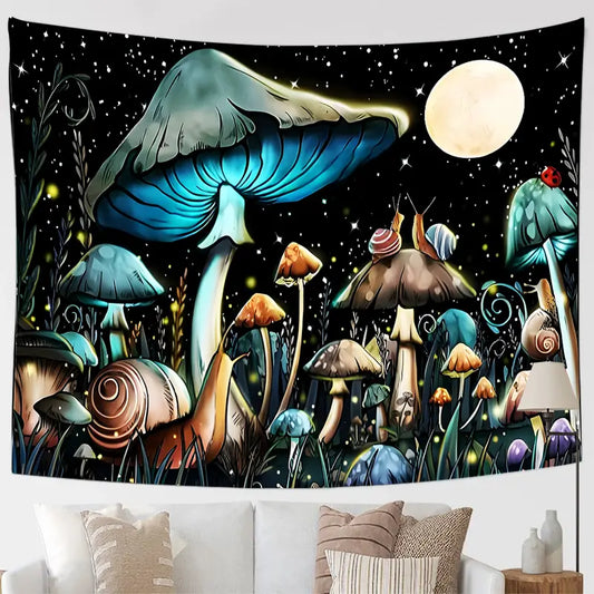 Mushroom & Moon Print Tapestry