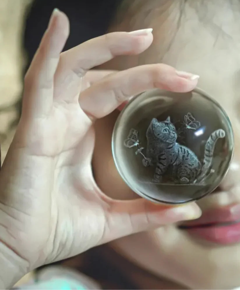 Enchanted Crystal Sphere | Cat & Butterfly
