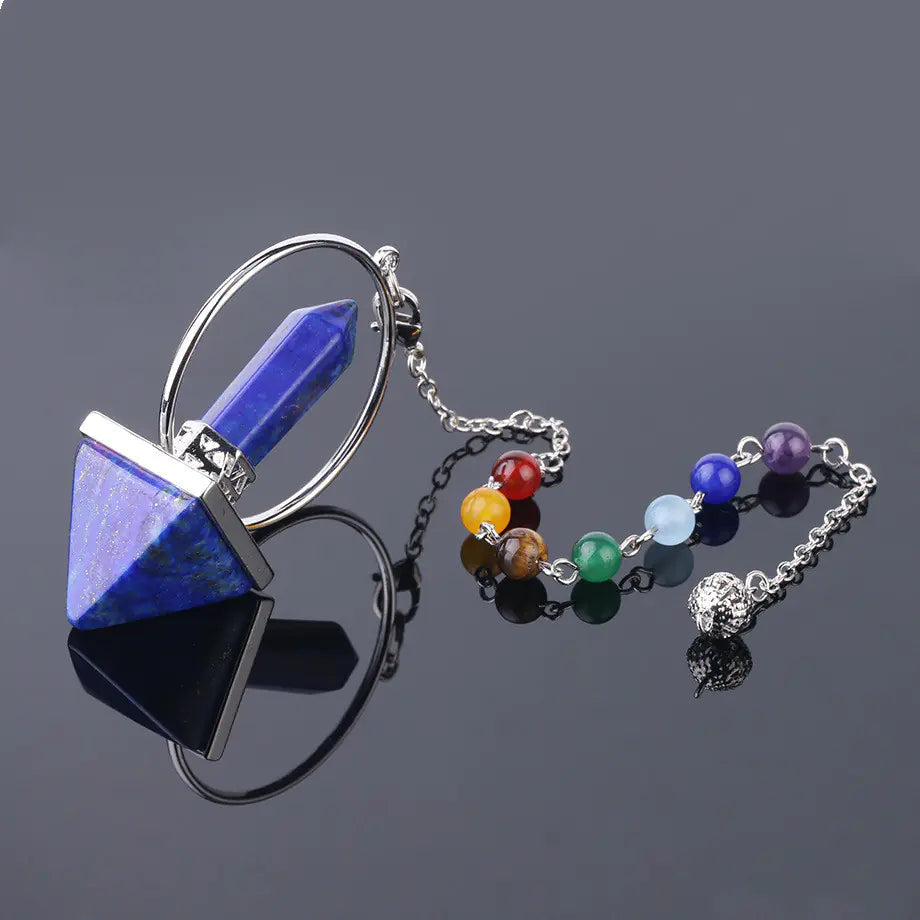 Obsidian Crystal Pendulum with Seven Chakra Beads Sorceress Sanctuary