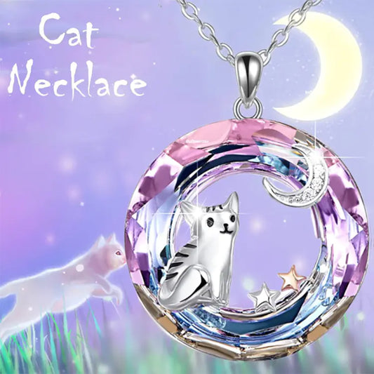 Crystal Cat & Moon Necklace