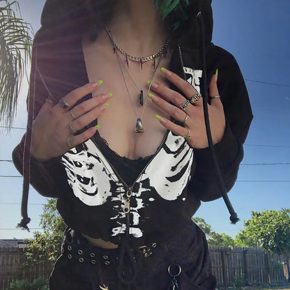 Gothic Drawstring Crop Hoodie