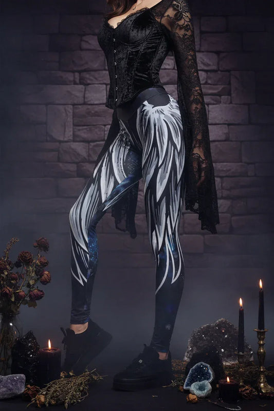Angel Wings High-Waist Yoga Leggings for Sports Sorceress Sanctuary