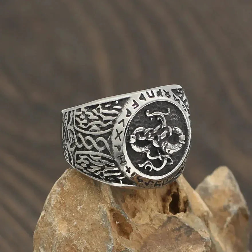 Vintage Viking Dragon Rune Ring - Men's Titanium Steel Sorceress Sanctuary