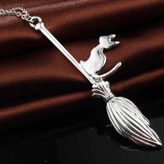 Cat Broom Pendant Necklace