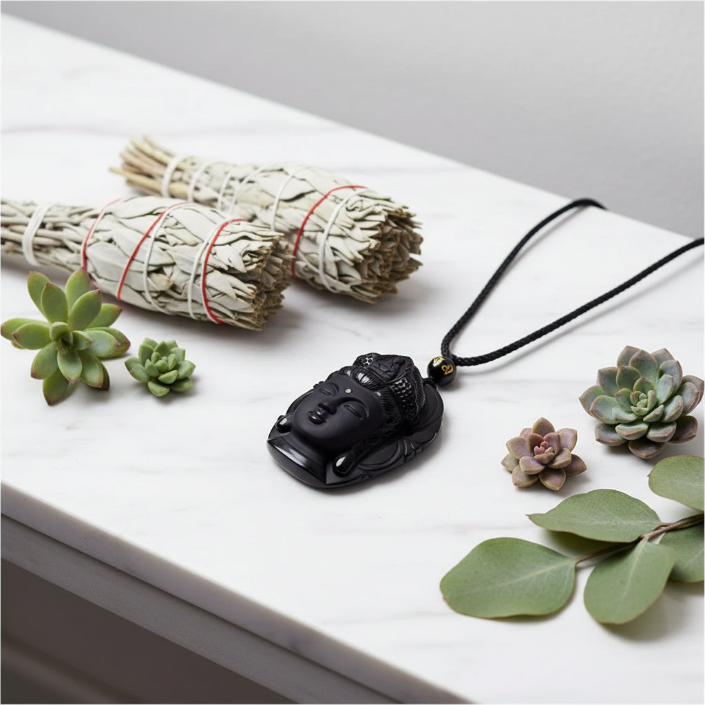 Obsidian Guanyin Necklace