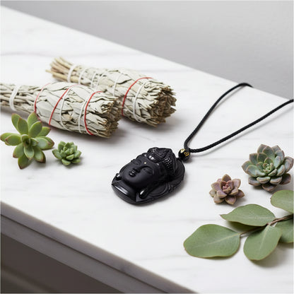 Obsidian Guanyin Necklace