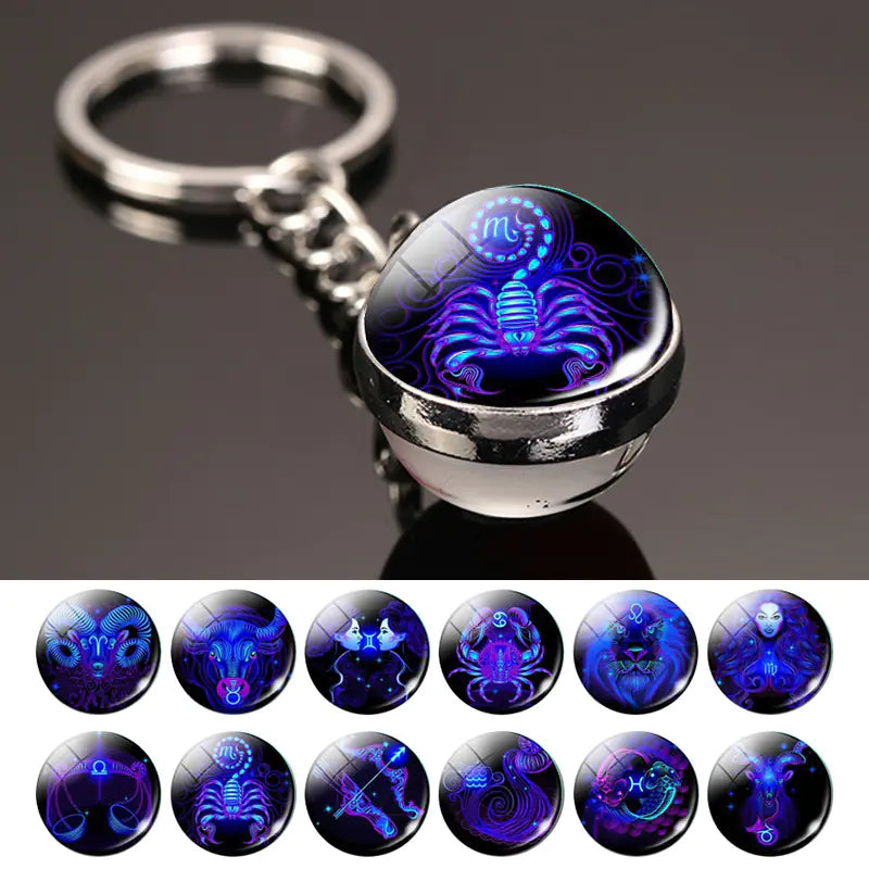 Zodiac Keychain | Time Gem Double-Sided Glass Ball