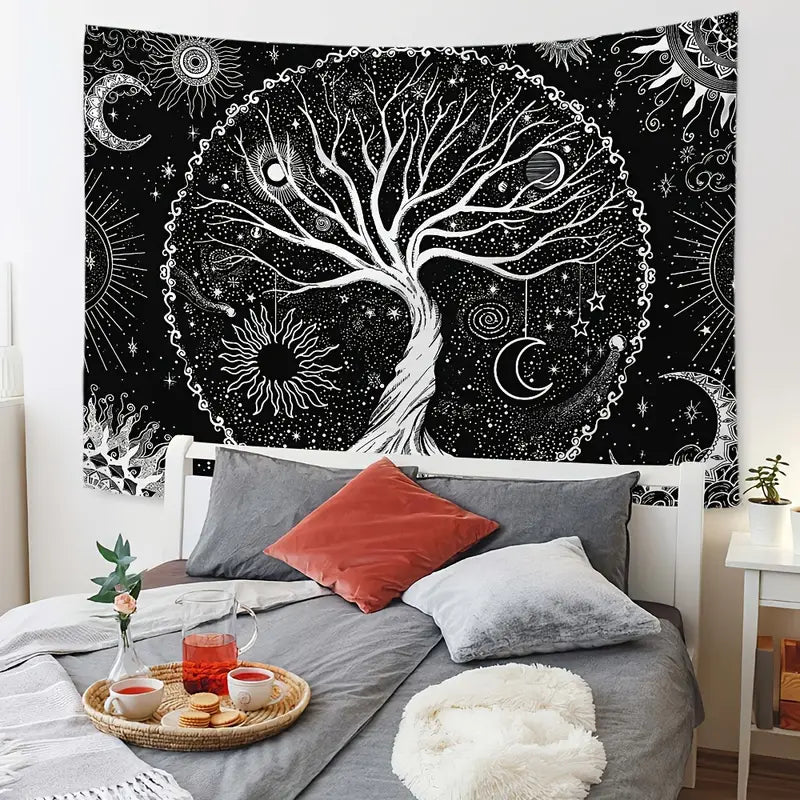 Tree of Life Tapestry | Sun & Moon, Black & White