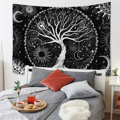 Tree of Life Tapestry | Sun & Moon, Black & White