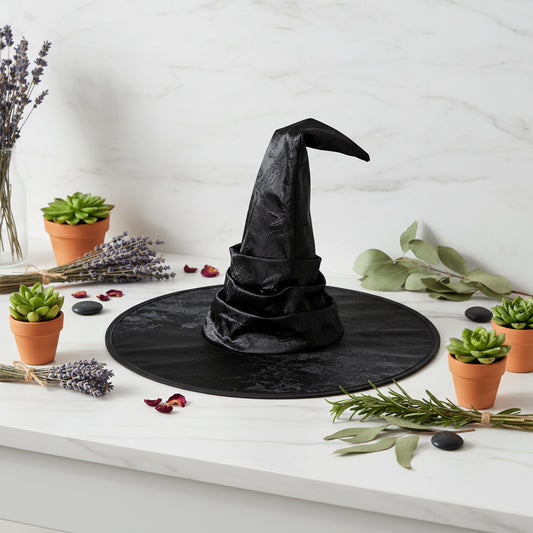 Black witch hat on a white background