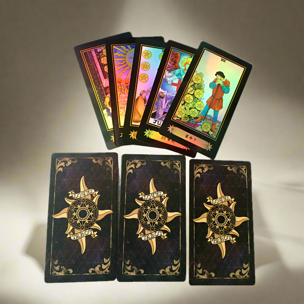 Set of tarot cards with colorful illustrations on a white background