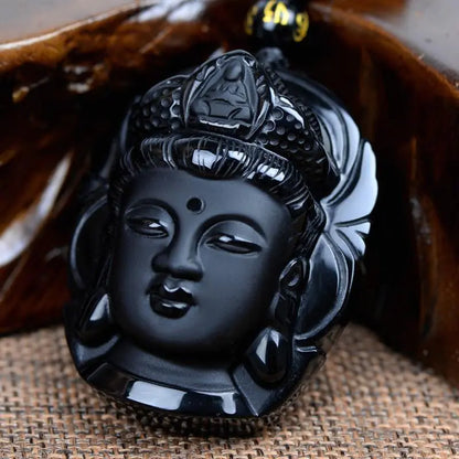 Obsidian Guanyin Necklace