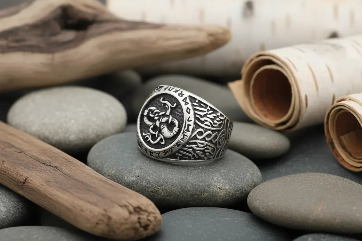 Vintage Viking Dragon Rune Ring - Men's Titanium Steel Sorceress Sanctuary