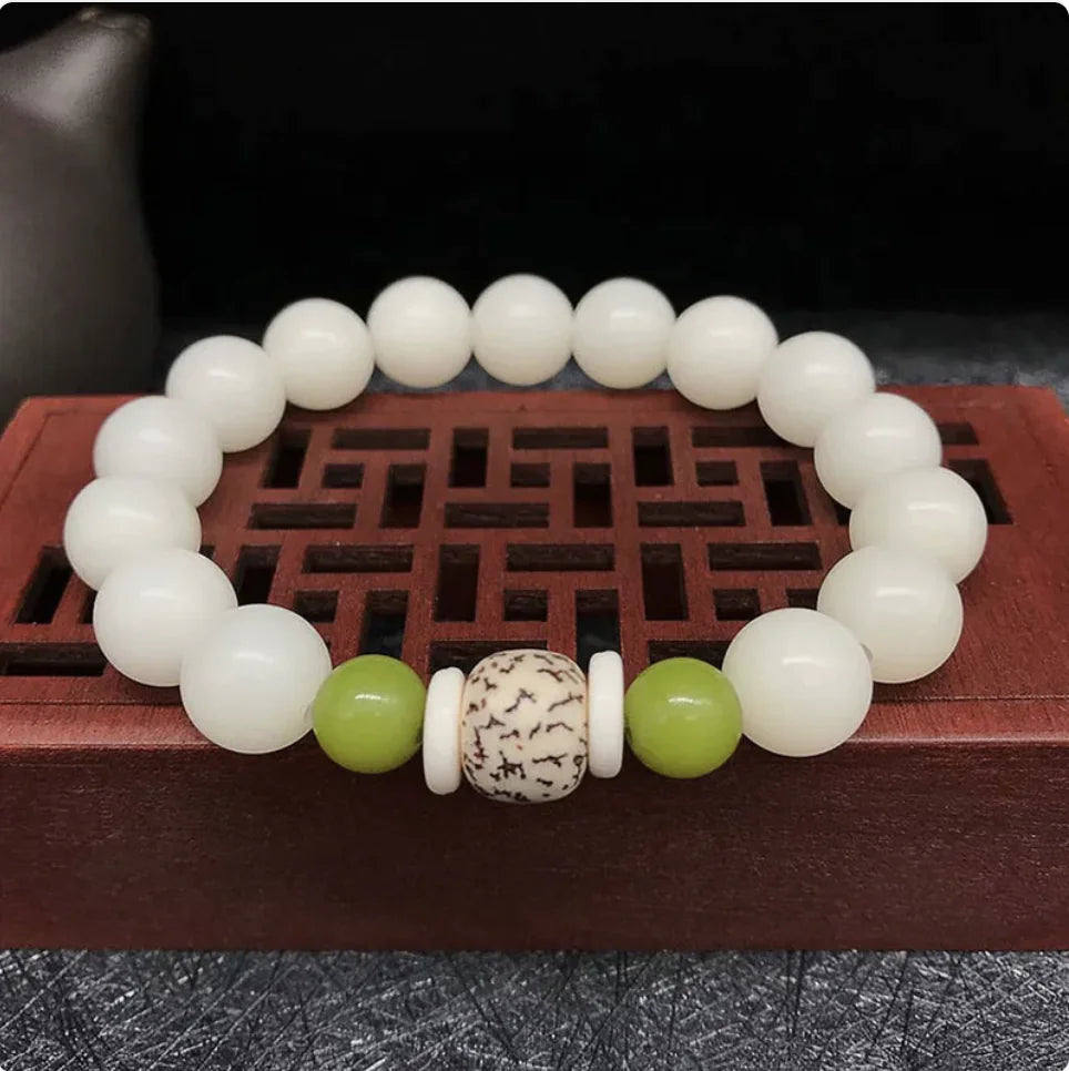 White Jade Bodhi Bead Bracelet Sorceress Sanctuary