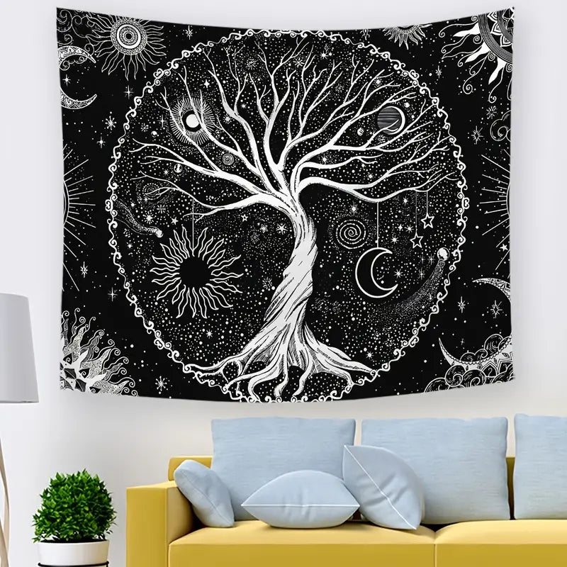 Tree of Life Tapestry | Sun & Moon, Black & White