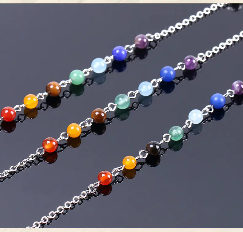Obsidian Crystal Pendulum with Seven Chakra Beads Sorceress Sanctuary