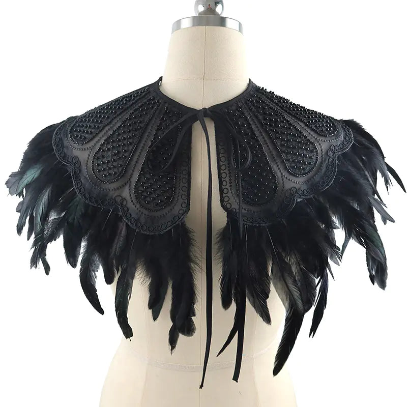 Short Witch Leather Feather Cape
