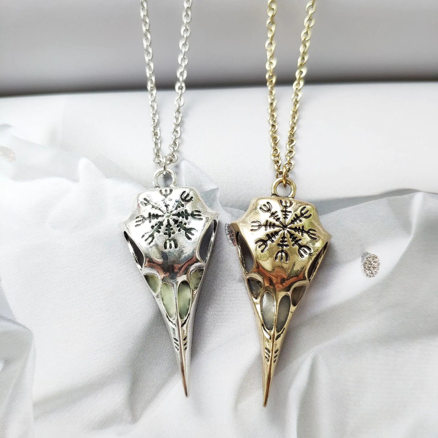 Glow Raven Skull Necklace