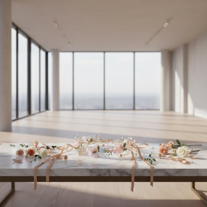 Floral headband with pink and gold accents on a white background