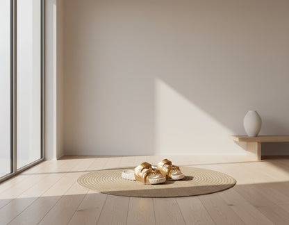 Gold dragon head sandals on a white background