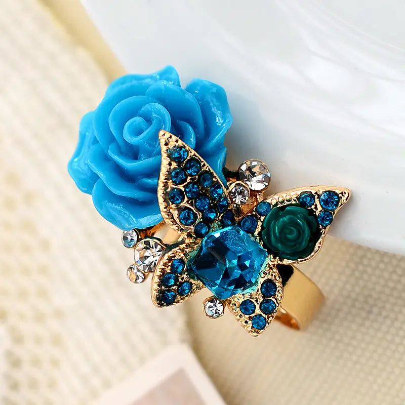 Crystal Rose Flower Ring