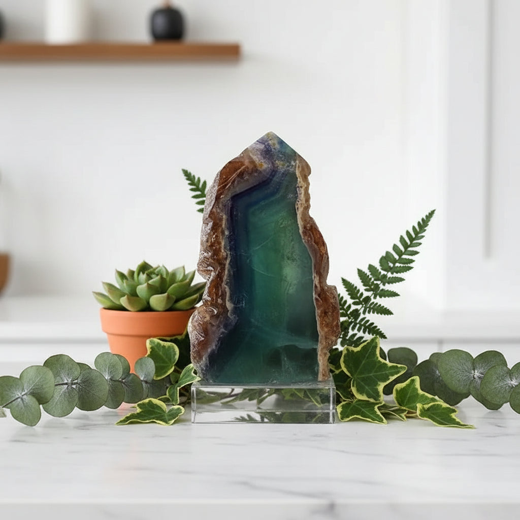 Geode with a multicolored interior on a white background