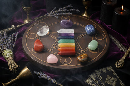 Crystal Box Set - Sorceress Sanctuary Bags (irregular 7)-Bagged Tiger Eye (7 single pointed hexagonal cones)-1261-1 boxed red aventurine (single pointed hexagonal column + irregular)-1261-2 boxed Tiger Eye (single pointed hexagonal column + irregular)-Bagged red aventurine (7 single pointed hexagonal cones)