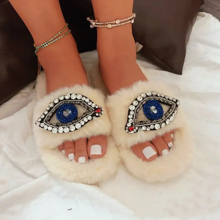 Demon Eye Velvet Slippers
