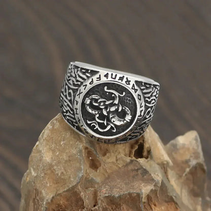 Vintage Viking Dragon Rune Ring - Men's Titanium Steel Sorceress Sanctuary