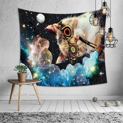 Throwing Stones Cat Tapestry
